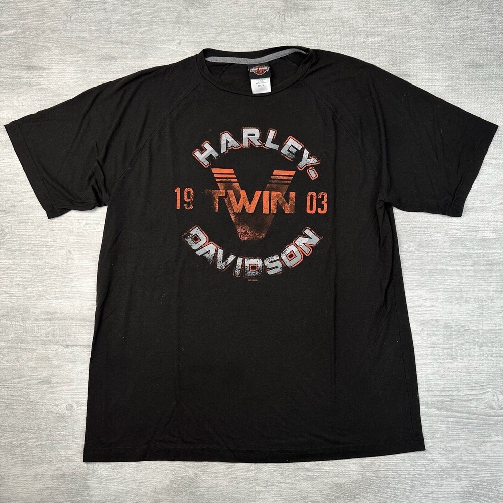 Vintage Harley Davidson Shirt Adult XL‎ Black Shield Logo Biker Polyester